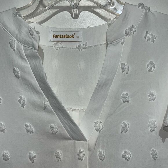 Fantaslook Women's White Swiss Dot V-Neck Flutter Short Sleeve Blouse Size Small - Picture 5 of 9